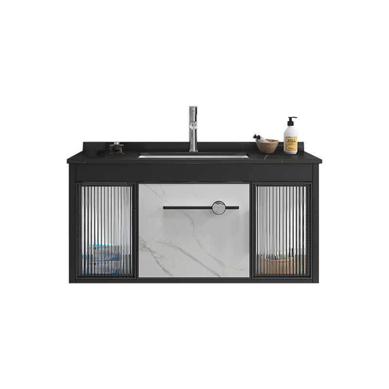 Single Sink Metal Frame Vanity Modern Black Wall Mount Rectangular Vanity Set Vanity & Faucet Clearhalo 'Bathroom Remodel & Bathroom Fixtures' 'Bathroom Vanities' 'bathroom_vanities' 'Home Improvement' 'home_improvement' 'home_improvement_bathroom_vanities' 7244634