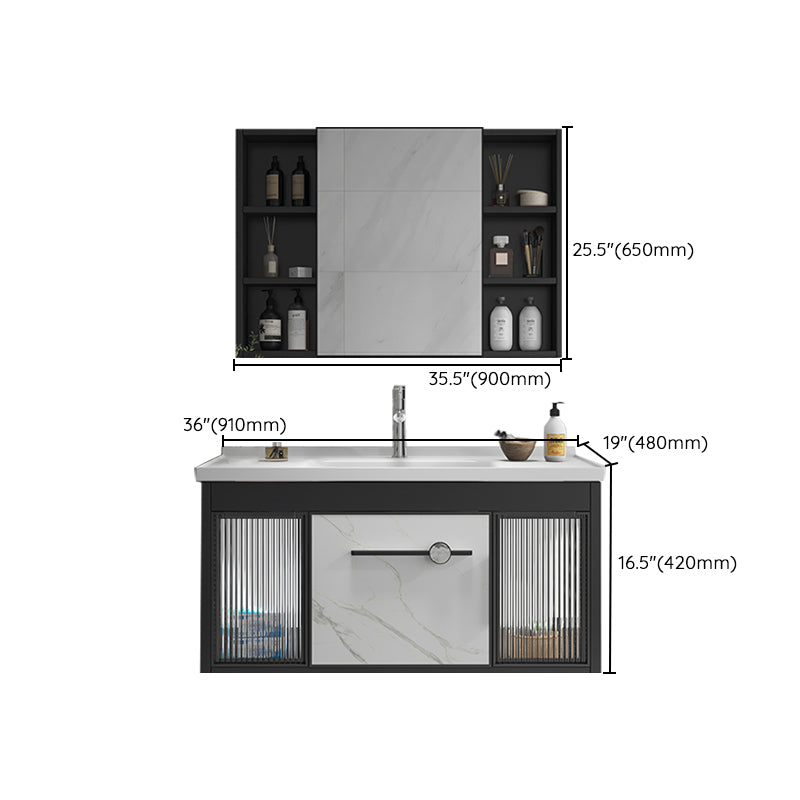Single Sink Metal Frame Vanity Modern Black Wall Mount Rectangular Vanity Set Clearhalo 'Bathroom Remodel & Bathroom Fixtures' 'Bathroom Vanities' 'bathroom_vanities' 'Home Improvement' 'home_improvement' 'home_improvement_bathroom_vanities' 7244654