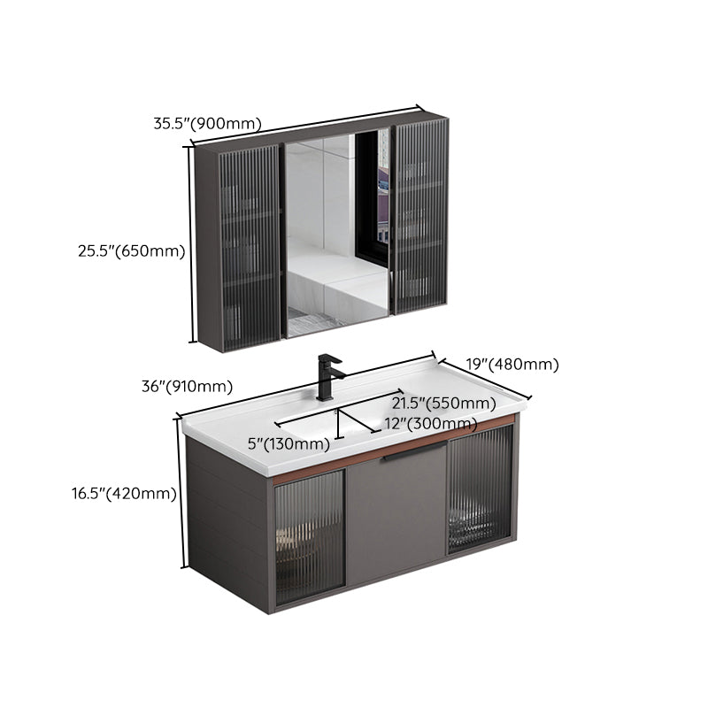 Metal Base Sink Vanity Modern Single-Sink Rectangular Wall Mount Vanity Sink Clearhalo 'Bathroom Remodel & Bathroom Fixtures' 'Bathroom Vanities' 'bathroom_vanities' 'Home Improvement' 'home_improvement' 'home_improvement_bathroom_vanities' 7244755