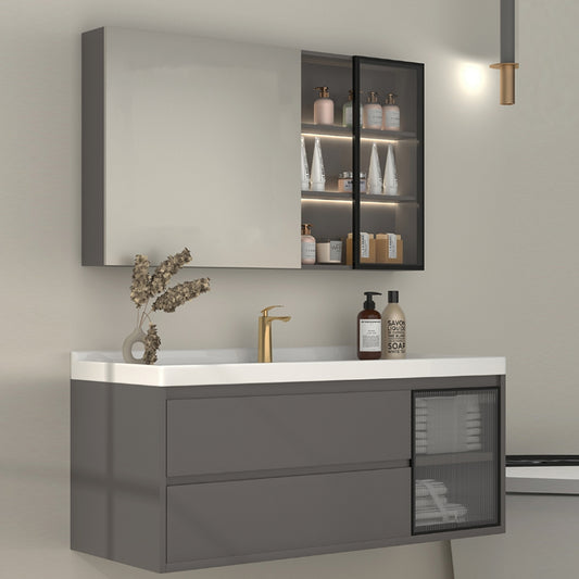 Wall Mount Gray Sink Vanity Modern Ceramic Single Rectangular Vanity Clearhalo 'Bathroom Remodel & Bathroom Fixtures' 'Bathroom Vanities' 'bathroom_vanities' 'Home Improvement' 'home_improvement' 'home_improvement_bathroom_vanities' 7244762