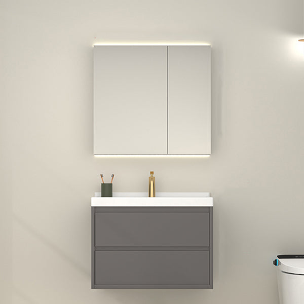 Wall Mount Gray Sink Vanity Modern Ceramic Single Rectangular Vanity Vanity & Faucet & Mirror Cabinet https: res.litfad.com site img item 2023 01 16 7244763 1200x1200.jpg Clearhalo 'Bathroom Remodel & Bathroom Fixtures' 'Bathroom Vanities' 'bathroom_vanities' 'Home Improvement' 'home_improvement' 'home_improvement_bathroom_vanities' 7244763