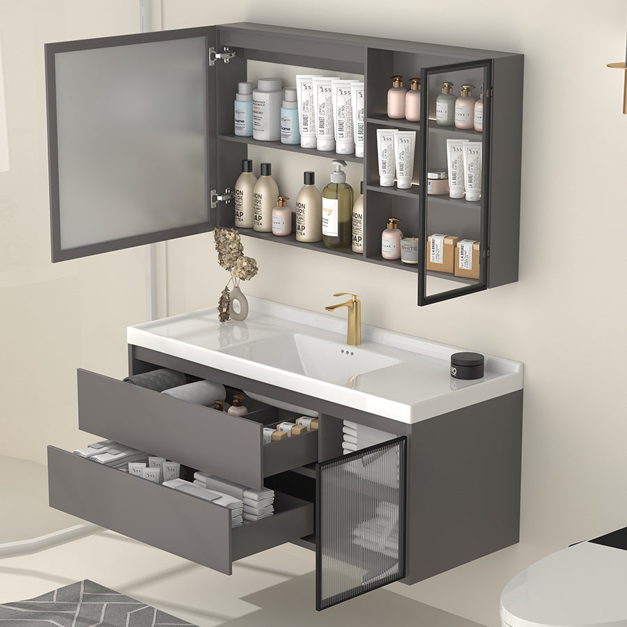 Wall Mount Gray Sink Vanity Modern Ceramic Single Rectangular Vanity Clearhalo 'Bathroom Remodel & Bathroom Fixtures' 'Bathroom Vanities' 'bathroom_vanities' 'Home Improvement' 'home_improvement' 'home_improvement_bathroom_vanities' 7244770