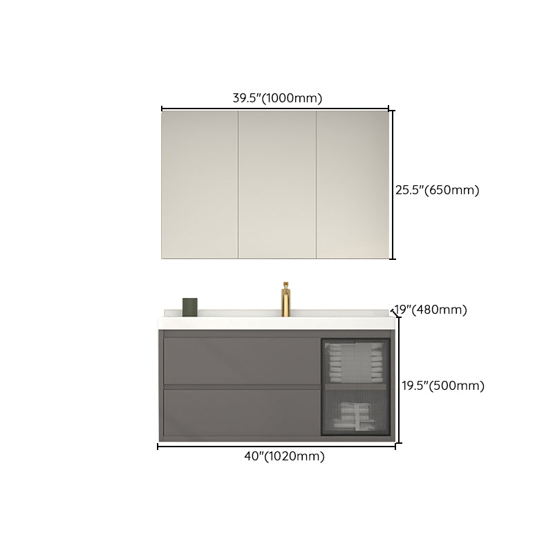 Wall Mount Gray Sink Vanity Modern Ceramic Single Rectangular Vanity Clearhalo 'Bathroom Remodel & Bathroom Fixtures' 'Bathroom Vanities' 'bathroom_vanities' 'Home Improvement' 'home_improvement' 'home_improvement_bathroom_vanities' 7244776