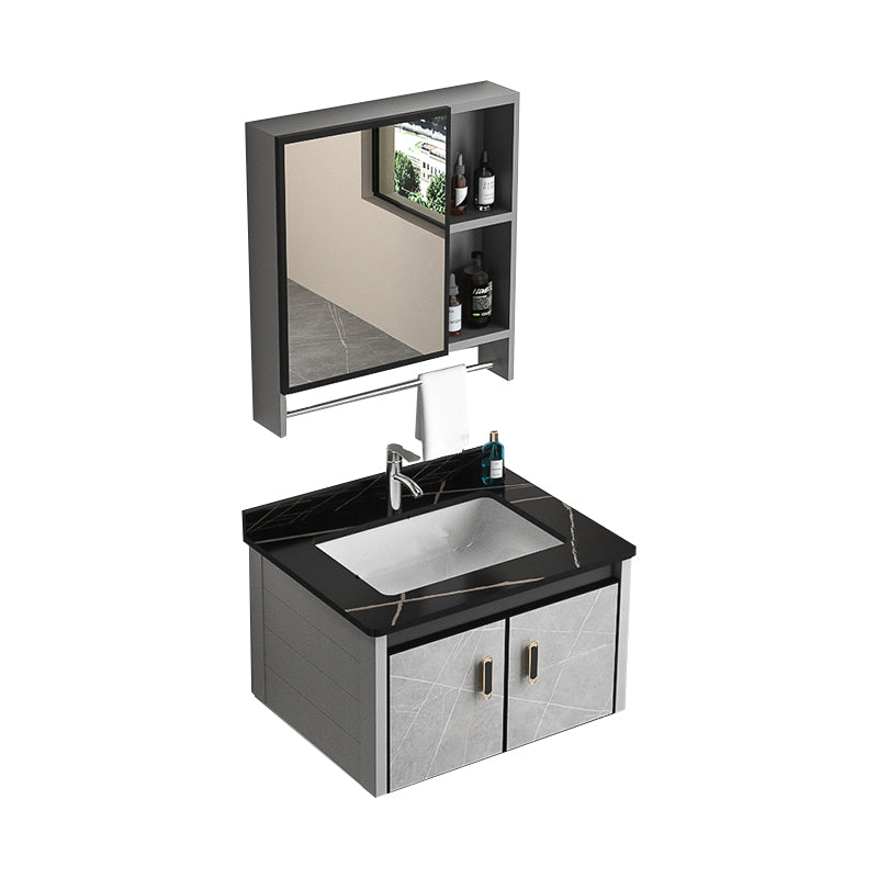 Modern Metal Sink Vanity Wood Wall Mount Faucet Included Bathroom Vanity Vanity & Faucet & Mirror Cabinet 24"L x 19"W x 16"H Black Clearhalo 'Bathroom Remodel & Bathroom Fixtures' 'Bathroom Vanities' 'bathroom_vanities' 'Home Improvement' 'home_improvement' 'home_improvement_bathroom_vanities' 7250324