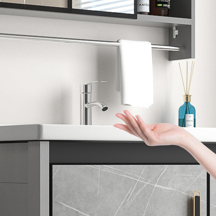 Modern Metal Sink Vanity Wood Wall Mount Faucet Included Bathroom Vanity Clearhalo 'Bathroom Remodel & Bathroom Fixtures' 'Bathroom Vanities' 'bathroom_vanities' 'Home Improvement' 'home_improvement' 'home_improvement_bathroom_vanities' 7250330