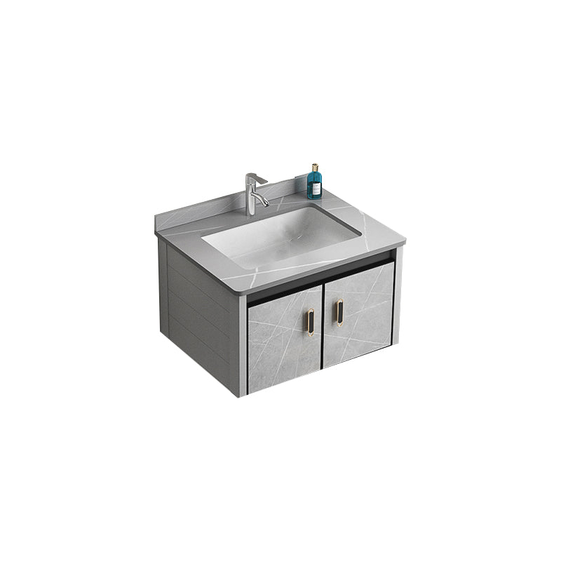 Modern Metal Sink Vanity Wood Wall Mount Faucet Included Bathroom Vanity Vanity & Faucet 24"L x 19"W x 16"H Gray Clearhalo 'Bathroom Remodel & Bathroom Fixtures' 'Bathroom Vanities' 'bathroom_vanities' 'Home Improvement' 'home_improvement' 'home_improvement_bathroom_vanities' 7250340