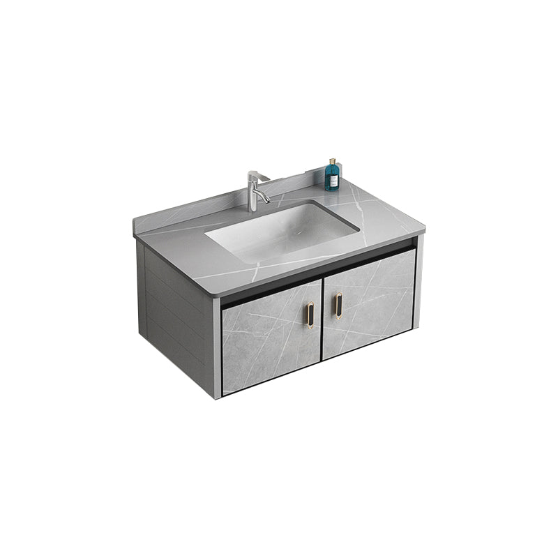 Modern Metal Sink Vanity Wood Wall Mount Faucet Included Bathroom Vanity Vanity & Faucet 31"L x 19"W x 16"H Gray Clearhalo 'Bathroom Remodel & Bathroom Fixtures' 'Bathroom Vanities' 'bathroom_vanities' 'Home Improvement' 'home_improvement' 'home_improvement_bathroom_vanities' 7250343