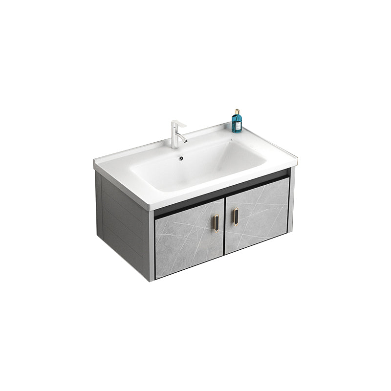 Modern Metal Sink Vanity Wood Wall Mount Faucet Included Bathroom Vanity Vanity & Faucet 31"L x 19"W x 16"H White Clearhalo 'Bathroom Remodel & Bathroom Fixtures' 'Bathroom Vanities' 'bathroom_vanities' 'Home Improvement' 'home_improvement' 'home_improvement_bathroom_vanities' 7250346