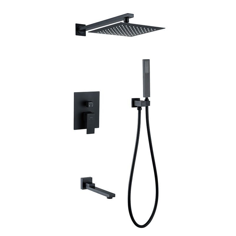 Modern Shower Head Combo Brass Ceiling Mounted Adjustable Spray Pattern Shower Combo Black Hand Spray & In-Wall Top Spray & Water Outlet Clearhalo 'Bathroom Remodel & Bathroom Fixtures' 'Home Improvement' 'home_improvement' 'home_improvement_shower_faucets' 'Shower Faucets & Systems' 'shower_faucets' 'Showers & Bathtubs Plumbing' 'Showers & Bathtubs' 7250635