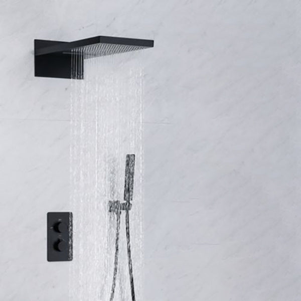 Modern Shower Combo Brass Handheld Shower Head Valve Included Shower Trim Black Thermostatic Clearhalo 'Bathroom Remodel & Bathroom Fixtures' 'Home Improvement' 'home_improvement' 'home_improvement_shower_faucets' 'Shower Faucets & Systems' 'shower_faucets' 'Showers & Bathtubs Plumbing' 'Showers & Bathtubs' 7250664