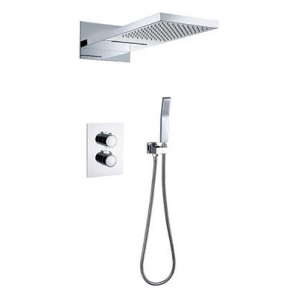 Modern Shower Combo Brass Handheld Shower Head Valve Included Shower Trim Chrome Thermostatic Clearhalo 'Bathroom Remodel & Bathroom Fixtures' 'Home Improvement' 'home_improvement' 'home_improvement_shower_faucets' 'Shower Faucets & Systems' 'shower_faucets' 'Showers & Bathtubs Plumbing' 'Showers & Bathtubs' 7250667