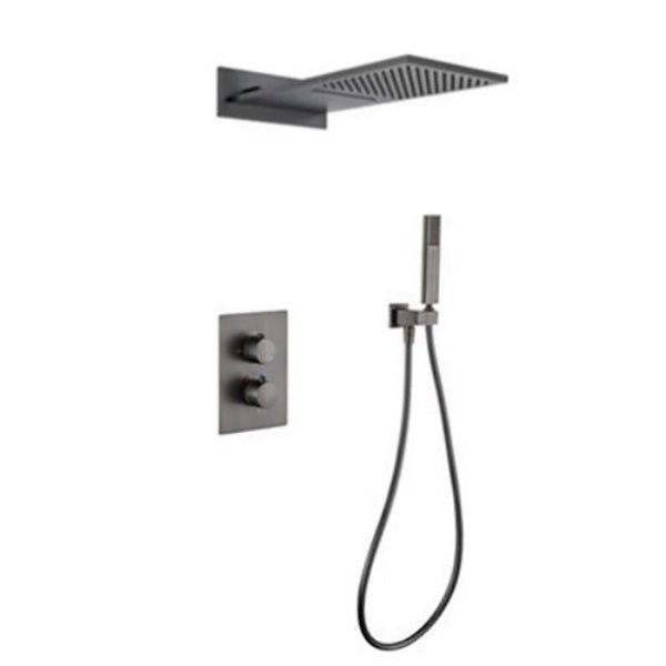 Modern Shower Combo Brass Handheld Shower Head Valve Included Shower Trim Gun Grey Thermostatic Clearhalo 'Bathroom Remodel & Bathroom Fixtures' 'Home Improvement' 'home_improvement' 'home_improvement_shower_faucets' 'Shower Faucets & Systems' 'shower_faucets' 'Showers & Bathtubs Plumbing' 'Showers & Bathtubs' 7250671