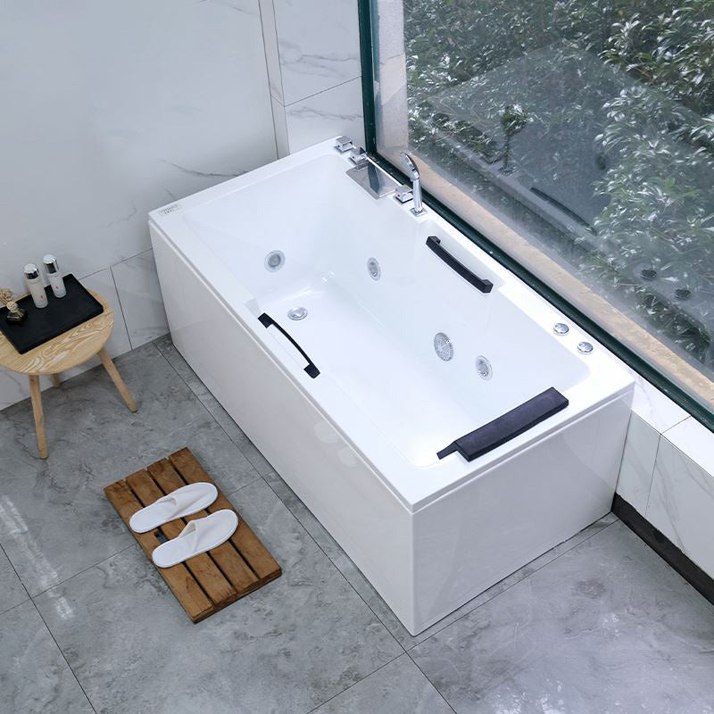 Modern Stand Alone Bath Acrylic Soaking White Rectangular Bathtub Massage Tub with Silver 5-Piece Set Clearhalo 'Bathroom Remodel & Bathroom Fixtures' 'Bathtubs' 'Home Improvement' 'home_improvement' 'home_improvement_bathtubs' 'Showers & Bathtubs' 7251181