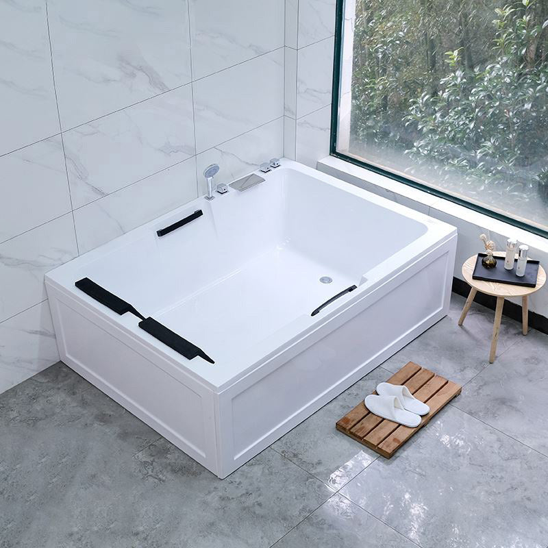 Modern Stand Alone Bath Acrylic Soaking White Rectangular Bathtub Massage Not Included Tub with Silver 5-Piece Set Clearhalo 'Bathroom Remodel & Bathroom Fixtures' 'Bathtubs' 'Home Improvement' 'home_improvement' 'home_improvement_bathtubs' 'Showers & Bathtubs' 7251189
