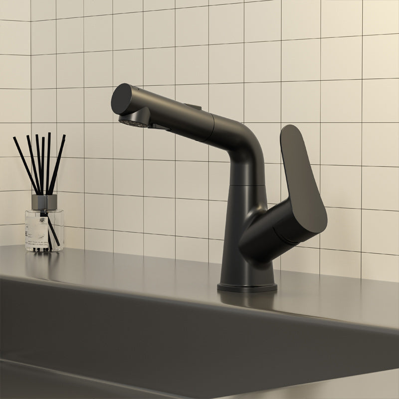 Swivel Spout Vessel Sink Faucet Lever Handle with Pull Out Sprayer Negro Clearhalo 'bathroom_sink_faucets' 'Conjunta de Baño y Conjunta de Grifo' 'Coronamiento de Baño y Dispositivo de Baño' 'Grifo del lavabo del baño' 'Hogar' 'home_improvement' 'home_improvement_bathroom_sink_faucets' 'Mejoras para el hogar' 7253349
