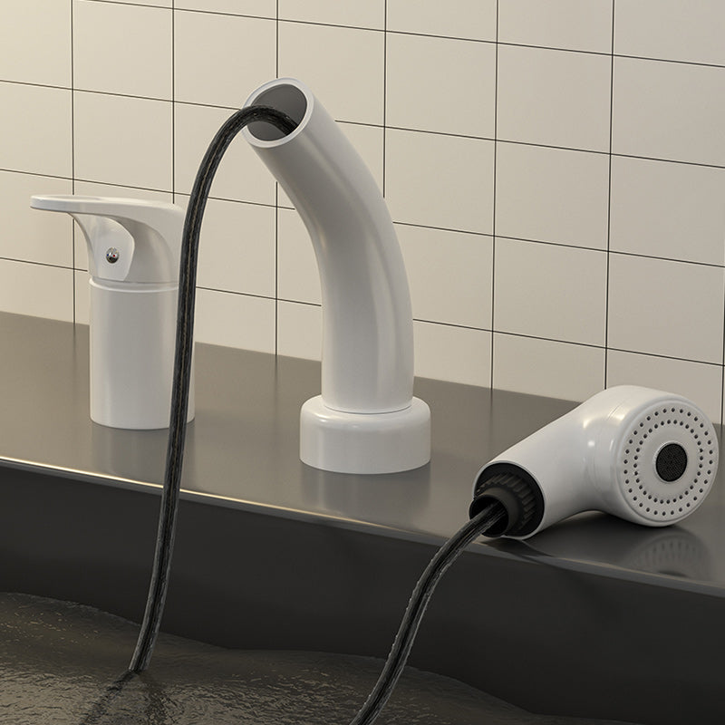 Vessel Sink Faucet Lever Handle Swivel Spout with Pull Down Sprayer Clearhalo 'Bathroom Remodel & Bathroom Fixtures' 'Bathroom Sink Faucets' 'Bathroom Sinks & Faucet Components' 'bathroom_sink_faucets' 'Home Improvement' 'home_improvement' 'home_improvement_bathroom_sink_faucets' 7253357