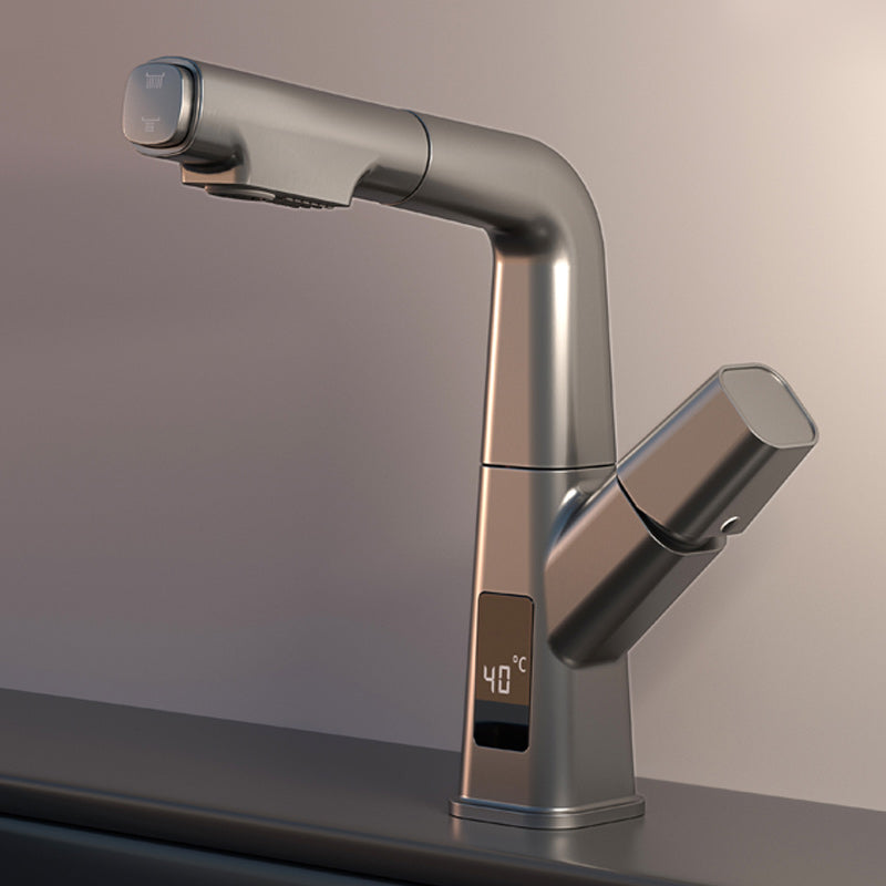 Modern Vessel Sink Faucet Knob Handle Swivel Spout with Pull Down Sprayer Clearhalo 'Bathroom Remodel & Bathroom Fixtures' 'Bathroom Sink Faucets' 'Bathroom Sinks & Faucet Components' 'bathroom_sink_faucets' 'Home Improvement' 'home_improvement' 'home_improvement_bathroom_sink_faucets' 7253364