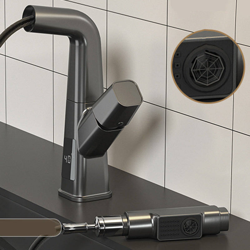 Modern Vessel Sink Faucet Knob Handle Swivel Spout with Pull Down Sprayer Clearhalo 'Bathroom Remodel & Bathroom Fixtures' 'Bathroom Sink Faucets' 'Bathroom Sinks & Faucet Components' 'bathroom_sink_faucets' 'Home Improvement' 'home_improvement' 'home_improvement_bathroom_sink_faucets' 7253367