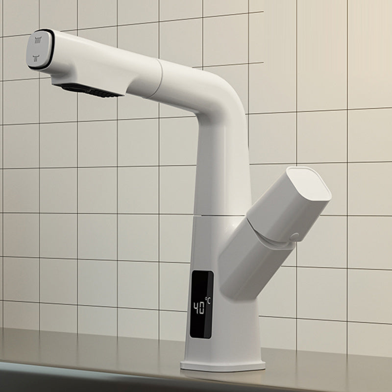 Modern Vessel Sink Faucet Knob Handle Swivel Spout with Pull Down Sprayer White Digital Display Included Clearhalo 'Bathroom Remodel & Bathroom Fixtures' 'Bathroom Sink Faucets' 'Bathroom Sinks & Faucet Components' 'bathroom_sink_faucets' 'Home Improvement' 'home_improvement' 'home_improvement_bathroom_sink_faucets' 7253368