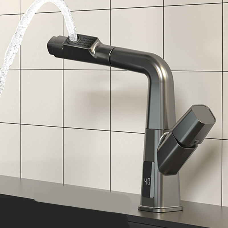 Modern Vessel Sink Faucet Knob Handle Swivel Spout with Pull Down Sprayer Clearhalo 'Bathroom Remodel & Bathroom Fixtures' 'Bathroom Sink Faucets' 'Bathroom Sinks & Faucet Components' 'bathroom_sink_faucets' 'Home Improvement' 'home_improvement' 'home_improvement_bathroom_sink_faucets' 7253369