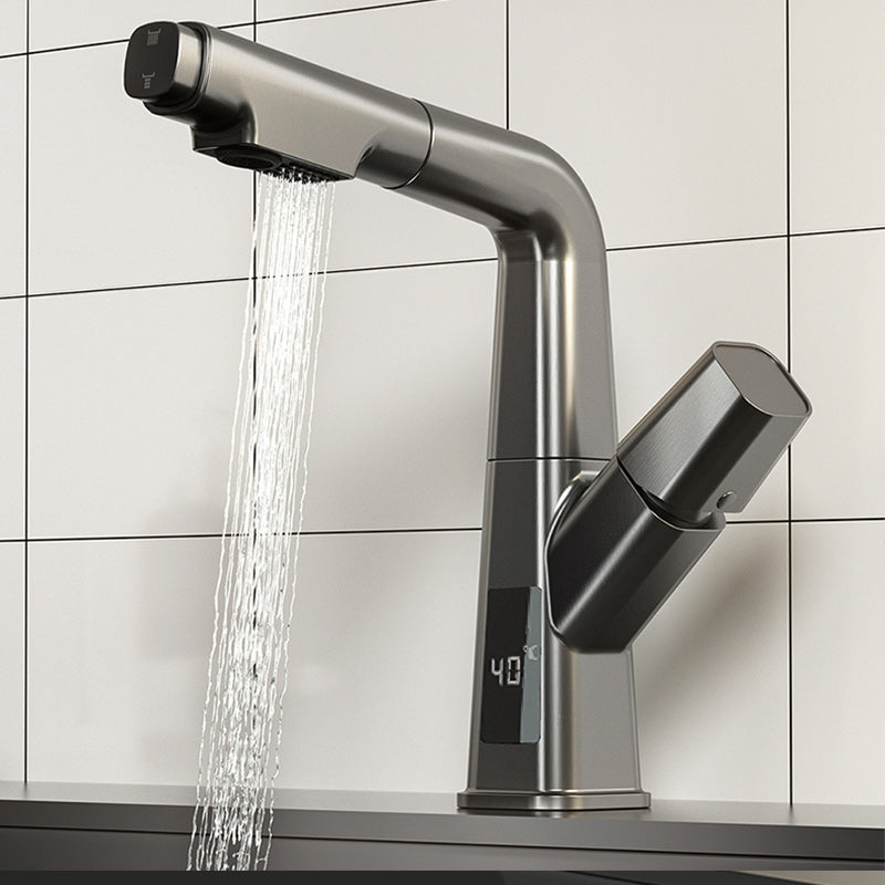 Modern Vessel Sink Faucet Knob Handle Swivel Spout with Pull Down Sprayer Clearhalo 'Bathroom Remodel & Bathroom Fixtures' 'Bathroom Sink Faucets' 'Bathroom Sinks & Faucet Components' 'bathroom_sink_faucets' 'Home Improvement' 'home_improvement' 'home_improvement_bathroom_sink_faucets' 7253371