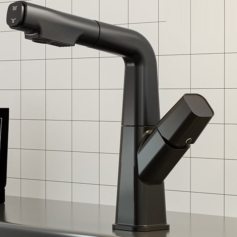 Modern Vessel Sink Faucet Knob Handle Swivel Spout with Pull Down Sprayer Black Digital Display Not Included Clearhalo 'Bathroom Remodel & Bathroom Fixtures' 'Bathroom Sink Faucets' 'Bathroom Sinks & Faucet Components' 'bathroom_sink_faucets' 'Home Improvement' 'home_improvement' 'home_improvement_bathroom_sink_faucets' 7253372