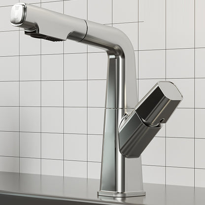 Modern Vessel Sink Faucet Knob Handle Swivel Spout with Pull Down Sprayer Silver Digital Display Not Included Clearhalo 'Bathroom Remodel & Bathroom Fixtures' 'Bathroom Sink Faucets' 'Bathroom Sinks & Faucet Components' 'bathroom_sink_faucets' 'Home Improvement' 'home_improvement' 'home_improvement_bathroom_sink_faucets' 7253374