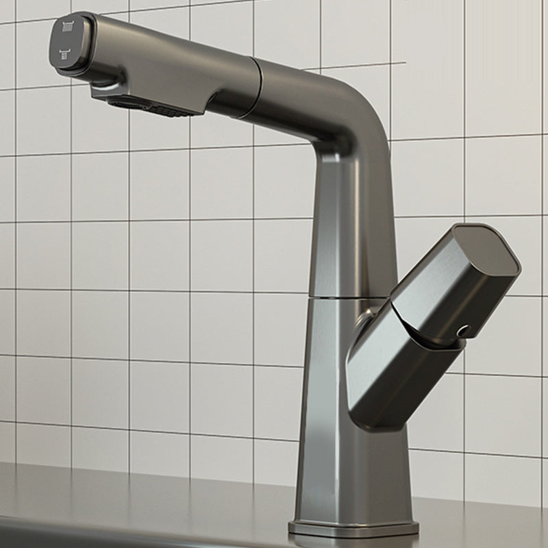 Modern Vessel Sink Faucet Knob Handle Swivel Spout with Pull Down Sprayer Gun Grey Digital Display Not Included Clearhalo 'Bathroom Remodel & Bathroom Fixtures' 'Bathroom Sink Faucets' 'Bathroom Sinks & Faucet Components' 'bathroom_sink_faucets' 'Home Improvement' 'home_improvement' 'home_improvement_bathroom_sink_faucets' 7253378