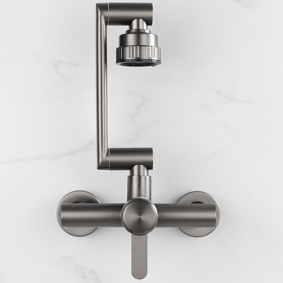 Modern Wall Mounted Kitchen Faucet Single Handle Faucet in Chrome Clearhalo 'Home Improvement' 'home_improvement' 'home_improvement_kitchen_faucets' 'Kitchen Faucets' 'Kitchen Remodel & Kitchen Fixtures' 'Kitchen Sinks & Faucet Components' 'kitchen_faucets' 7253382