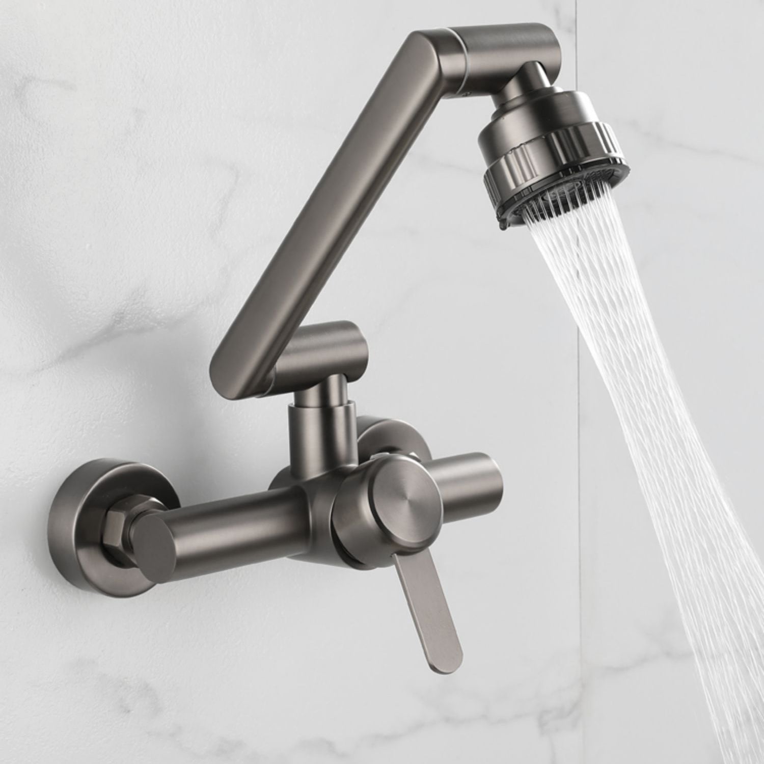 Modern Wall Mounted Kitchen Faucet Single Handle Faucet in Chrome Clearhalo 'Home Improvement' 'home_improvement' 'home_improvement_kitchen_faucets' 'Kitchen Faucets' 'Kitchen Remodel & Kitchen Fixtures' 'Kitchen Sinks & Faucet Components' 'kitchen_faucets' 7253385
