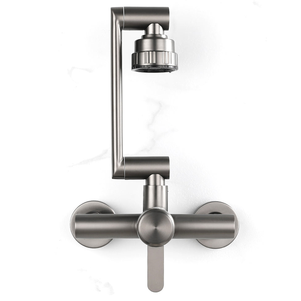 Modern Wall Mounted Kitchen Faucet Single Handle Faucet in Chrome Clearhalo 'Home Improvement' 'home_improvement' 'home_improvement_kitchen_faucets' 'Kitchen Faucets' 'Kitchen Remodel & Kitchen Fixtures' 'Kitchen Sinks & Faucet Components' 'kitchen_faucets' 7253387