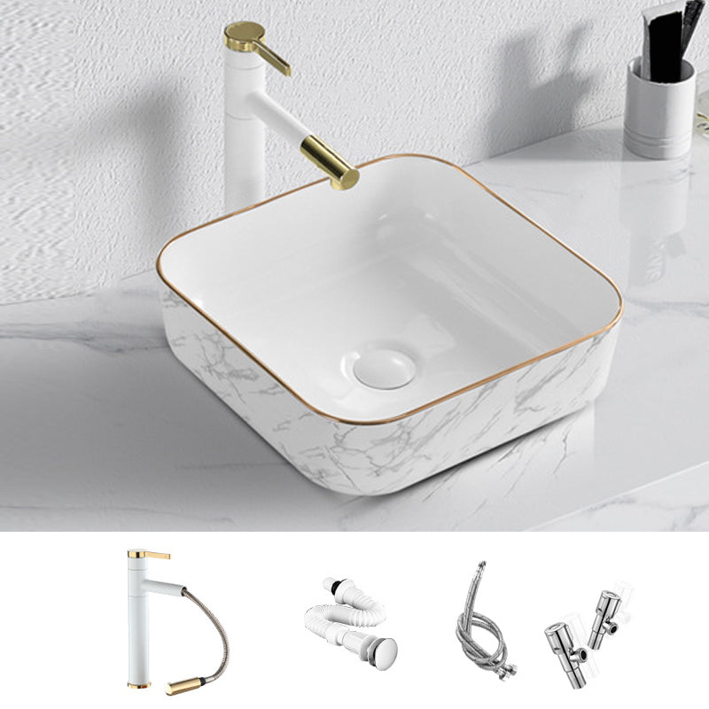 Contemporary Bathroom Sink with Pop-Up Drain Porcelain Oval-Shape Vessel Bathroom Sink 15.4"L x 15.4"W x 5.5"H Sink with Faucet Clearhalo 'Bathroom Remodel & Bathroom Fixtures' 'Bathroom Sinks & Faucet Components' 'Bathroom Sinks' 'bathroom_sink' 'Home Improvement' 'home_improvement' 'home_improvement_bathroom_sink' 7253508