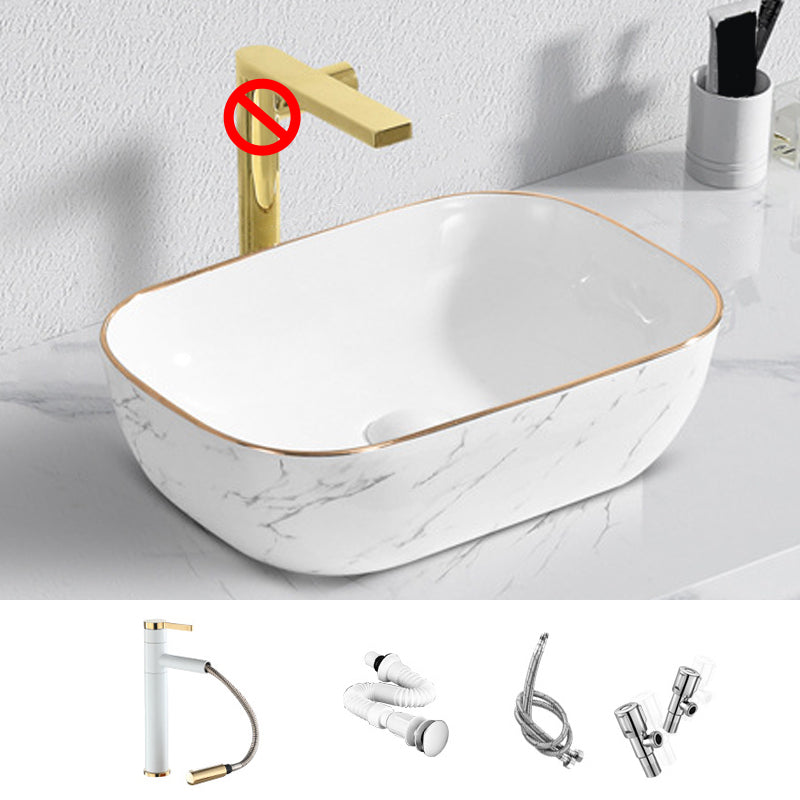 Contemporary Bathroom Sink with Pop-Up Drain Porcelain Oval-Shape Vessel Bathroom Sink 18.1"L x 13"W x 5.1"H Sink with Faucet Clearhalo 'Bathroom Remodel & Bathroom Fixtures' 'Bathroom Sinks & Faucet Components' 'Bathroom Sinks' 'bathroom_sink' 'Home Improvement' 'home_improvement' 'home_improvement_bathroom_sink' 7253526