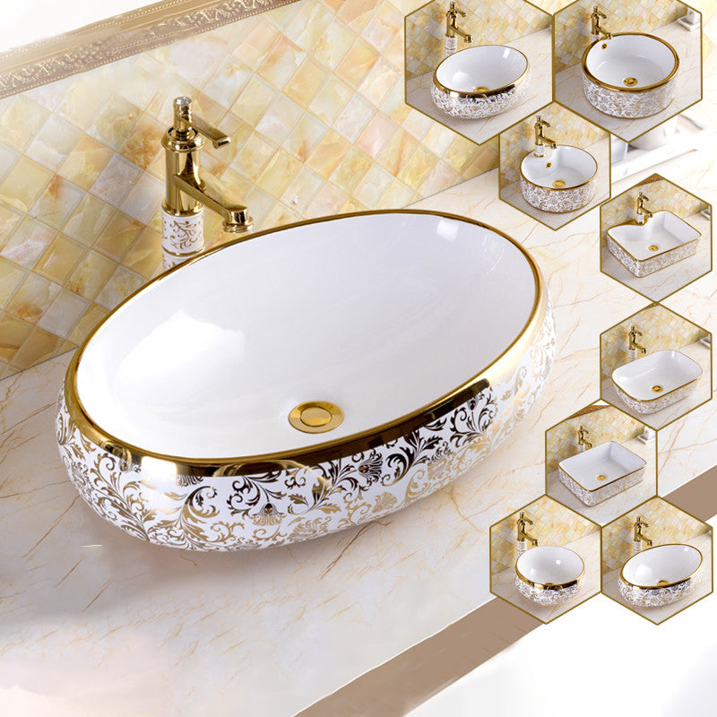 Traditional Vessel Sink Oval Porcelain with Pop-Up Drain and Faucet Vessel Lavatory Sink Clearhalo 'Bathroom Remodel & Bathroom Fixtures' 'Bathroom Sinks & Faucet Components' 'Bathroom Sinks' 'bathroom_sink' 'Home Improvement' 'home_improvement' 'home_improvement_bathroom_sink' 7253539