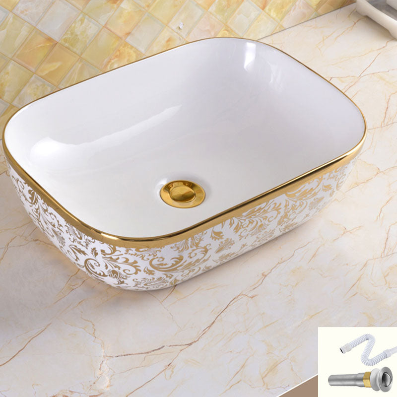 Traditional Vessel Sink Porcelain with Pop-Up Drain and Faucet Vessel Lavatory Sink 18.1"L x 12.8"W x 5.3"H Champagne Gold Sink Clearhalo 'Bathroom Remodel & Bathroom Fixtures' 'Bathroom Sinks & Faucet Components' 'Bathroom Sinks' 'bathroom_sink' 'Home Improvement' 'home_improvement' 'home_improvement_bathroom_sink' 7253548
