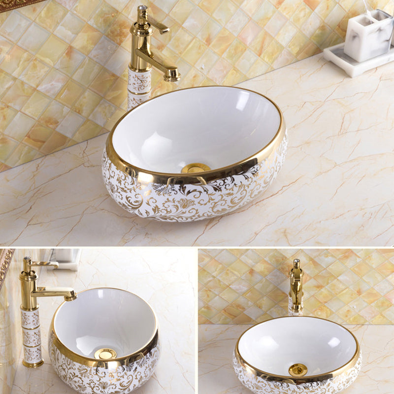 Traditional Vessel Sink Porcelain with Pop-Up Drain and Faucet Vessel Lavatory Sink Clearhalo 'Bathroom Remodel & Bathroom Fixtures' 'Bathroom Sinks & Faucet Components' 'Bathroom Sinks' 'bathroom_sink' 'Home Improvement' 'home_improvement' 'home_improvement_bathroom_sink' 7253549