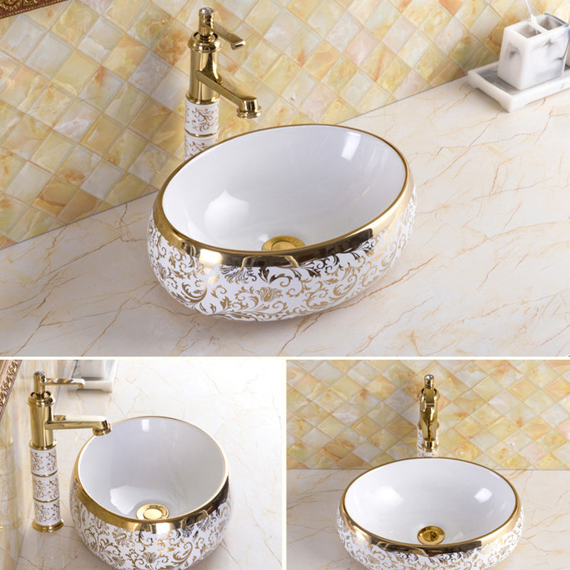 Traditional Vessel Sink Oval Porcelain with Pop-Up Drain and Faucet Vessel Lavatory Sink Clearhalo 'Bathroom Remodel & Bathroom Fixtures' 'Bathroom Sinks & Faucet Components' 'Bathroom Sinks' 'bathroom_sink' 'Home Improvement' 'home_improvement' 'home_improvement_bathroom_sink' 7253549