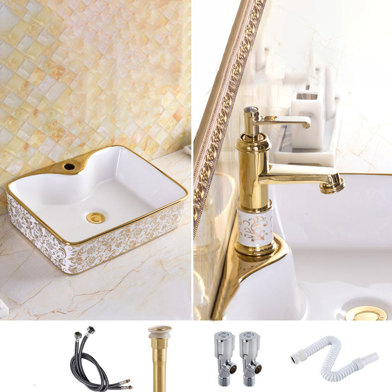 Traditional Vessel Sink Porcelain with Pop-Up Drain and Faucet Vessel Lavatory Sink 19"L x 15"W x 5"H White Sink with Faucet Clearhalo 'Bathroom Remodel & Bathroom Fixtures' 'Bathroom Sinks & Faucet Components' 'Bathroom Sinks' 'bathroom_sink' 'Home Improvement' 'home_improvement' 'home_improvement_bathroom_sink' 7253553