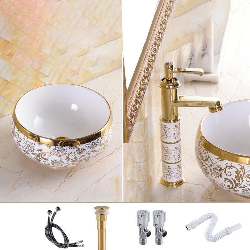 Traditional Vessel Sink Porcelain with Pop-Up Drain and Faucet Vessel Lavatory Sink 12.2"L x 12.2"W x 5.9"H Bright White Sink with Faucet Clearhalo 'Bathroom Remodel & Bathroom Fixtures' 'Bathroom Sinks & Faucet Components' 'Bathroom Sinks' 'bathroom_sink' 'Home Improvement' 'home_improvement' 'home_improvement_bathroom_sink' 7253555