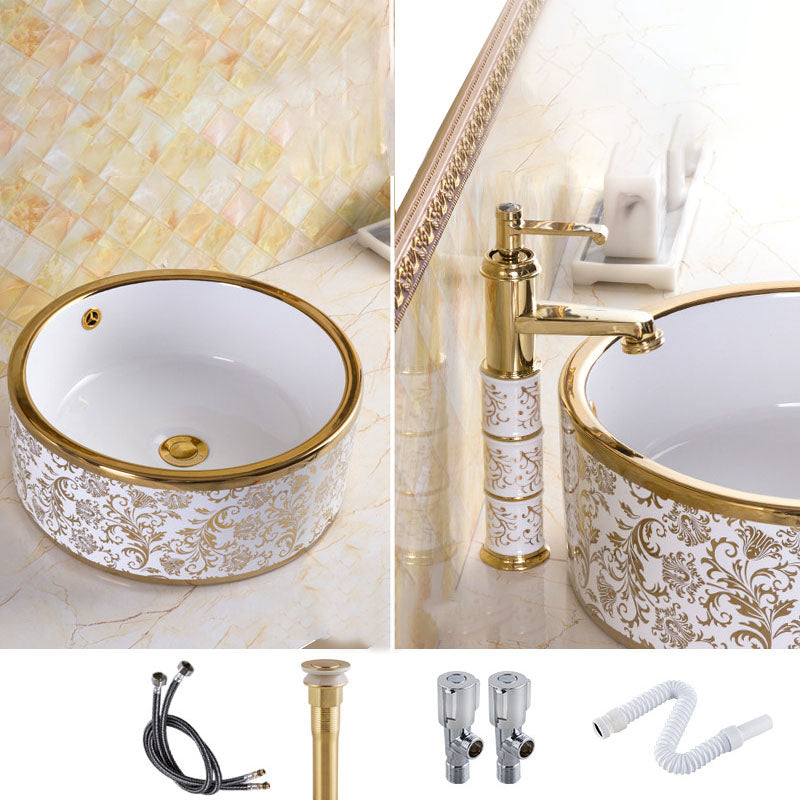 Traditional Vessel Sink Porcelain with Pop-Up Drain and Faucet Vessel Lavatory Sink 16.5"L x 16.5"W x 6.7"H Rose Gold Sink with Faucet Clearhalo 'Bathroom Remodel & Bathroom Fixtures' 'Bathroom Sinks & Faucet Components' 'Bathroom Sinks' 'bathroom_sink' 'Home Improvement' 'home_improvement' 'home_improvement_bathroom_sink' 7253566