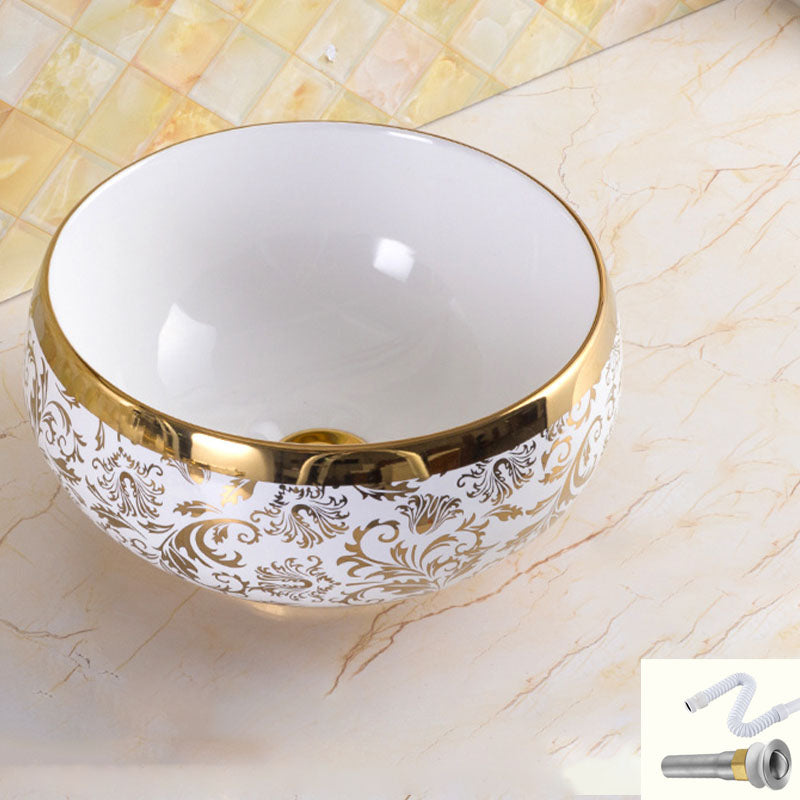 Traditional Vessel Sink Porcelain with Pop-Up Drain and Faucet Vessel Lavatory Sink 12.2"L x 12.2"W x 5.9"H Bright White Sink Clearhalo 'Bathroom Remodel & Bathroom Fixtures' 'Bathroom Sinks & Faucet Components' 'Bathroom Sinks' 'bathroom_sink' 'Home Improvement' 'home_improvement' 'home_improvement_bathroom_sink' 7253568
