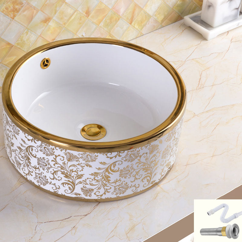 Traditional Vessel Sink Porcelain with Pop-Up Drain and Faucet Vessel Lavatory Sink 16.5"L x 16.5"W x 6.7"H Rose Gold Sink Clearhalo 'Bathroom Remodel & Bathroom Fixtures' 'Bathroom Sinks & Faucet Components' 'Bathroom Sinks' 'bathroom_sink' 'Home Improvement' 'home_improvement' 'home_improvement_bathroom_sink' 7253569