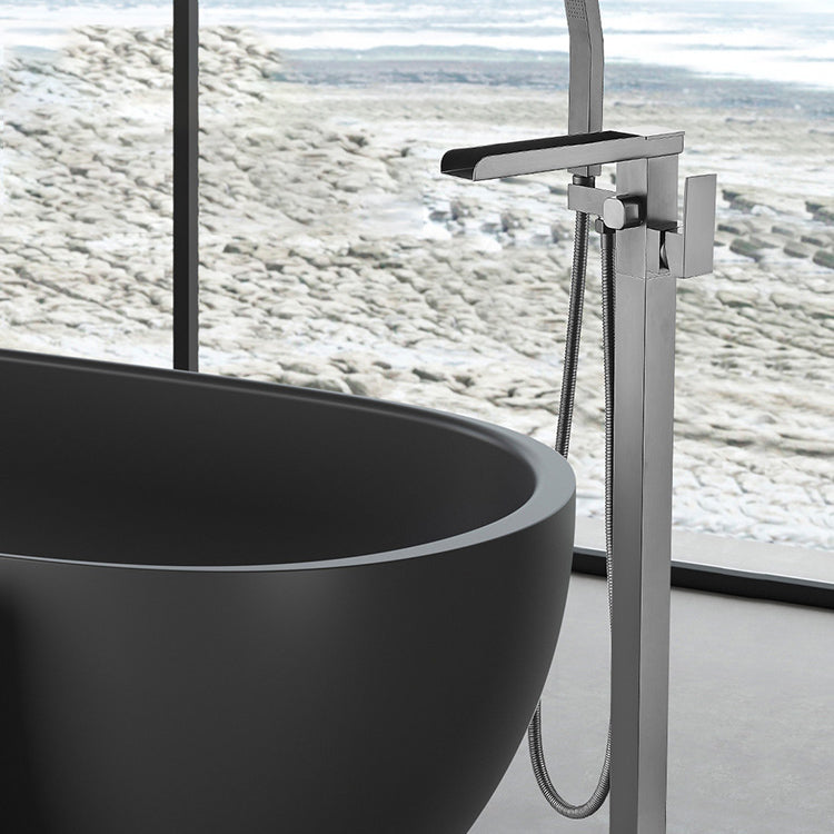 Modern Freestanding Bathtub Faucet Copper with Hose Freestanding Tub Fillers Clearhalo 'Bathroom Remodel & Bathroom Fixtures' 'Bathtub Faucets' 'bathtub_faucets' 'Home Improvement' 'home_improvement' 'home_improvement_bathtub_faucets' 7254029
