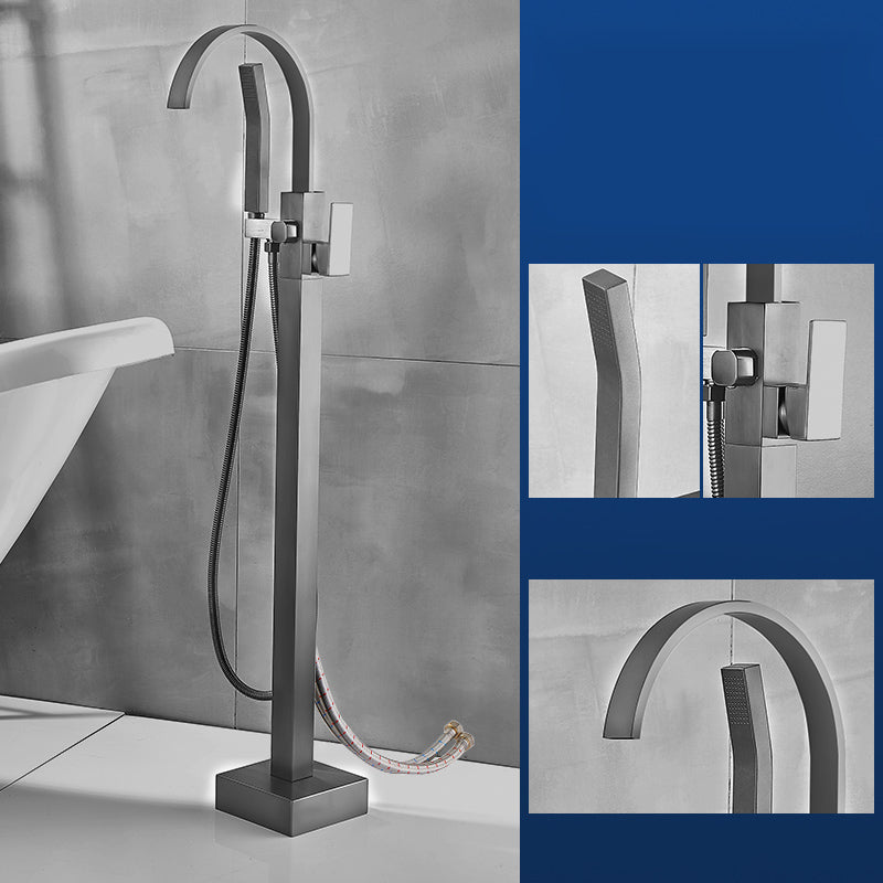 Modern Freestanding Bathtub Faucet Copper with Hose Freestanding Tub Fillers Square Curved Faucet Wall Clearhalo 'Bathroom Remodel & Bathroom Fixtures' 'Bathtub Faucets' 'bathtub_faucets' 'Home Improvement' 'home_improvement' 'home_improvement_bathtub_faucets' 7254031
