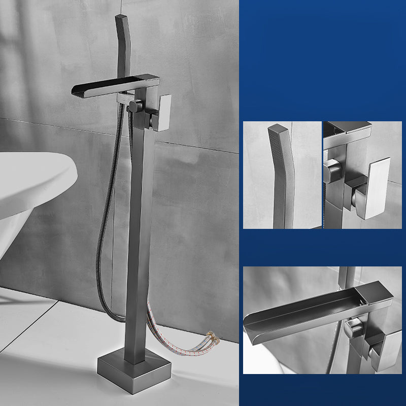 Modern Freestanding Bathtub Faucet Copper with Hose Freestanding Tub Fillers Waterfall Comes Out Wall Clearhalo 'Bathroom Remodel & Bathroom Fixtures' 'Bathtub Faucets' 'bathtub_faucets' 'Home Improvement' 'home_improvement' 'home_improvement_bathtub_faucets' 7254035