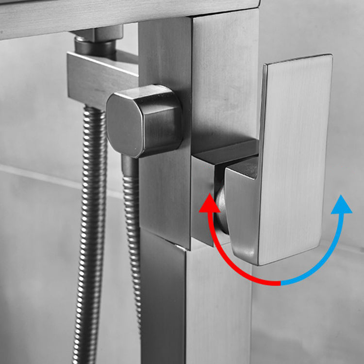 Modern Freestanding Bathtub Faucet Copper with Hose Freestanding Tub Fillers Clearhalo 'Bathroom Remodel & Bathroom Fixtures' 'Bathtub Faucets' 'bathtub_faucets' 'Home Improvement' 'home_improvement' 'home_improvement_bathtub_faucets' 7254041