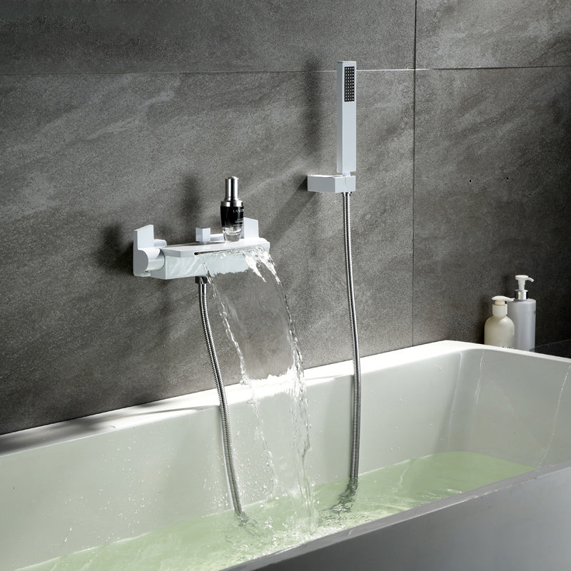 Modern Tub Filler Copper Wall Mounted with Hand Shower Waterfall Tub Spout Trim Clearhalo 'Bathroom Remodel & Bathroom Fixtures' 'Bathtub Faucets' 'bathtub_faucets' 'Home Improvement' 'home_improvement' 'home_improvement_bathtub_faucets' 7254051