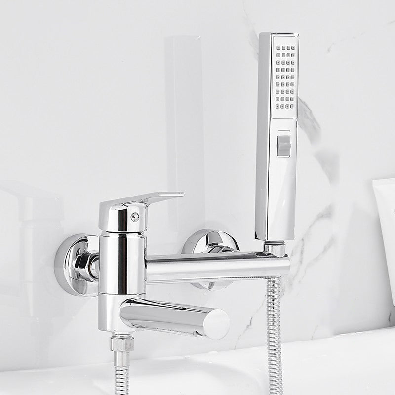 Modern Tub Filler Copper Wall Mounted with Hand Shower Waterfall Tub Spout Trim Chrome Faucet & Handshower Clearhalo 'Bathroom Remodel & Bathroom Fixtures' 'Bathtub Faucets' 'bathtub_faucets' 'Home Improvement' 'home_improvement' 'home_improvement_bathtub_faucets' 7254052