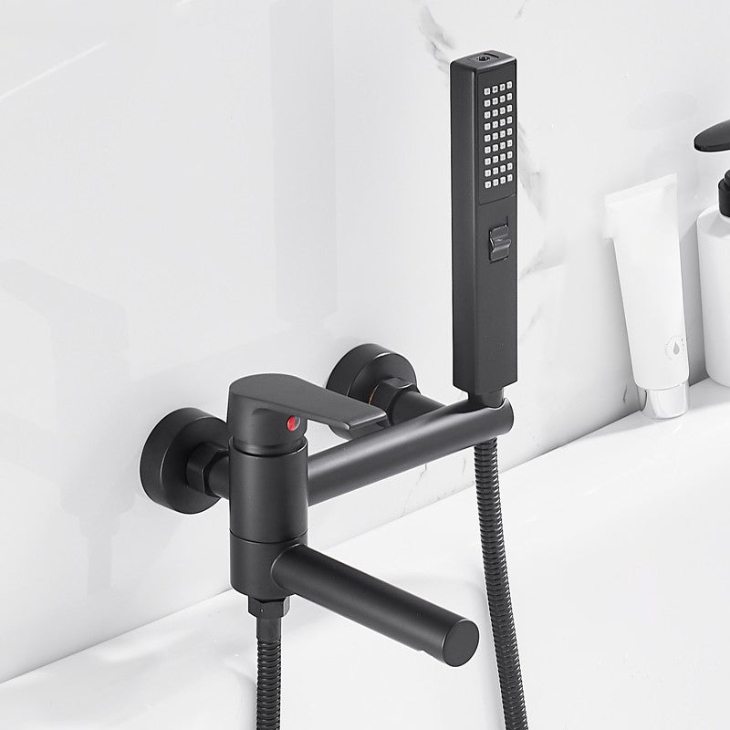 Modern Tub Filler Copper Wall Mounted with Hand Shower Waterfall Tub Spout Trim Black Faucet & Handshower Clearhalo 'Bathroom Remodel & Bathroom Fixtures' 'Bathtub Faucets' 'bathtub_faucets' 'Home Improvement' 'home_improvement' 'home_improvement_bathtub_faucets' 7254053