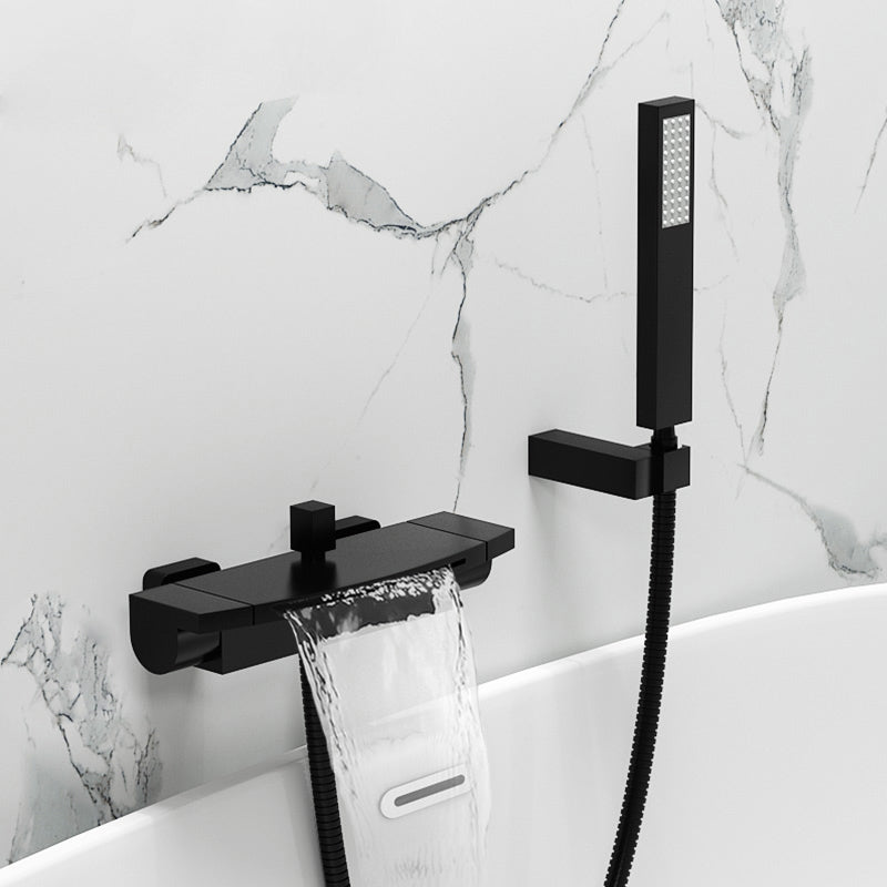Modern Tub Filler Copper Wall Mounted with Hand Shower Waterfall Tub Spout Trim Clearhalo 'Bathroom Remodel & Bathroom Fixtures' 'Bathtub Faucets' 'bathtub_faucets' 'Home Improvement' 'home_improvement' 'home_improvement_bathtub_faucets' 7254054